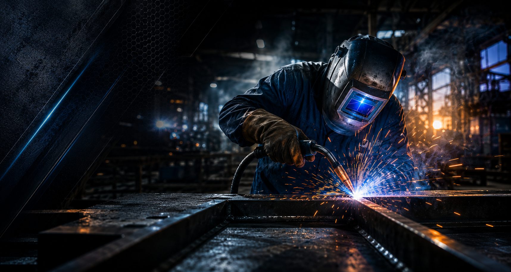 Professional welder performing GMAW